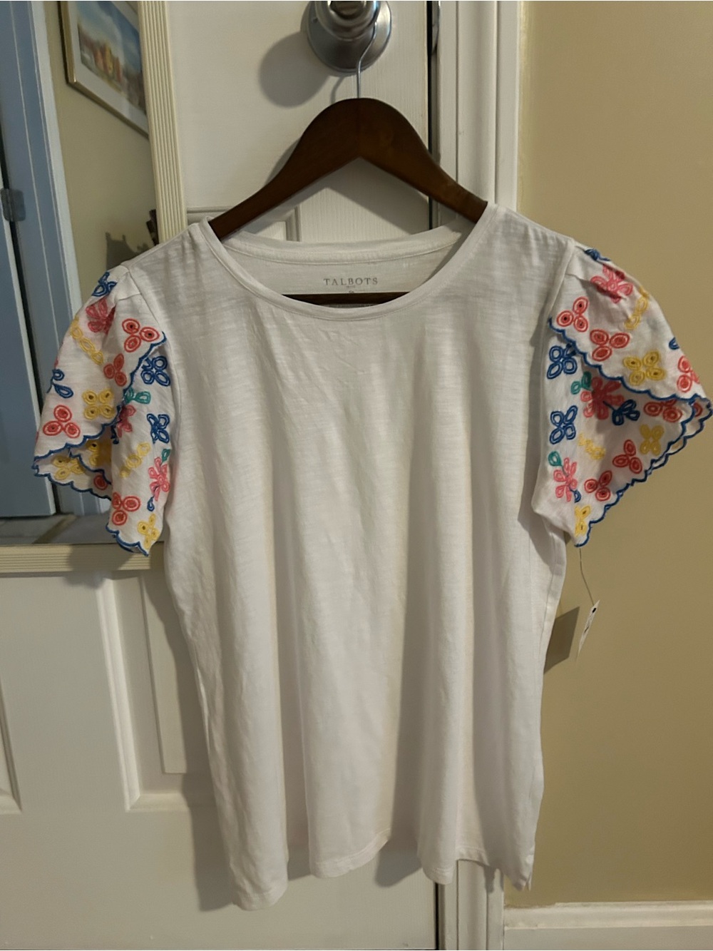 2 Talbots Tees - white is new with tags Multicolor Embroidered Flutter Sleeves